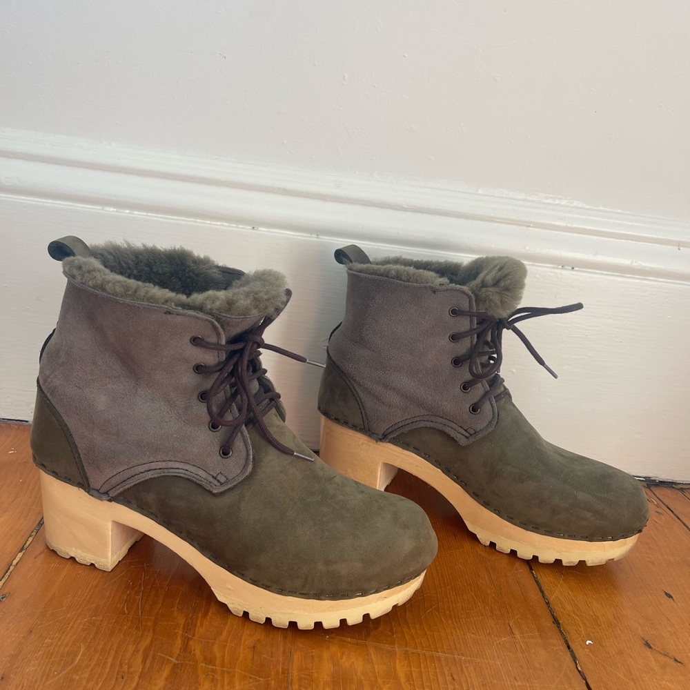No. 6 Store Shearling Suede Clog Boots, size 40